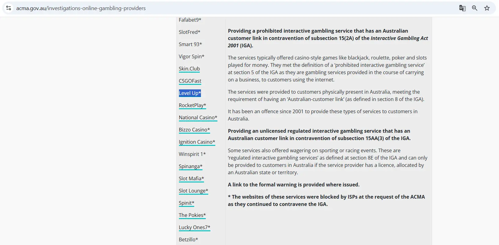 Is LevelUp Casino Legal in Australia? Licence & ACMA Status | LevelUp Casino Notes
